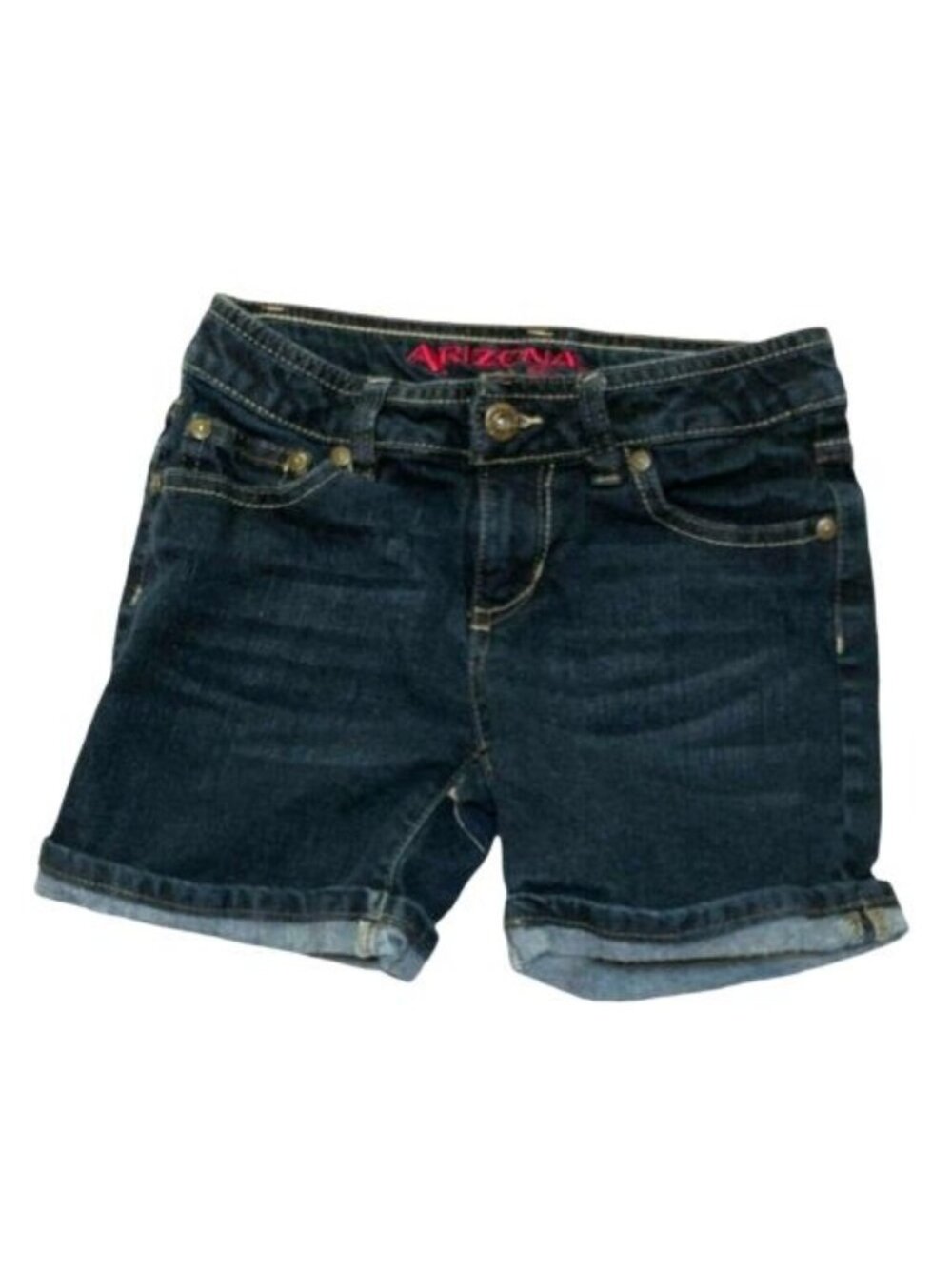 Arizona Jean Shorts Denim Blue Girls 10 R Midi Cuffs 5 Pocket Adjustable Waist